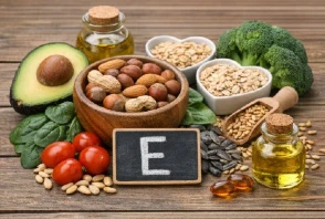 Alimentos ricos en vitamina E como frutos secos, semillas, aguacate y aceites vegetales
